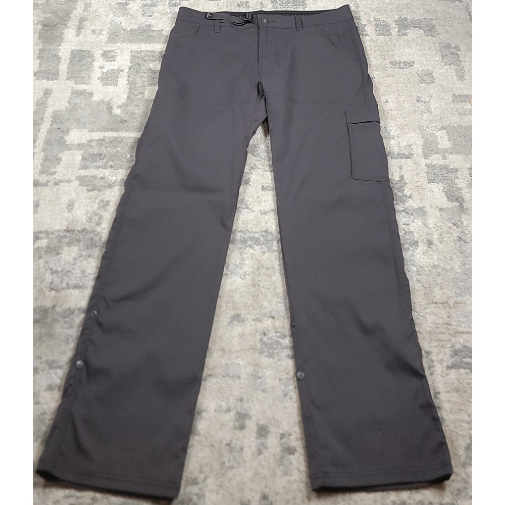 Prana Mens Belted Gray Relaxed Straight Fit Cargo Hiking Stretch Pants‎ Sz 3432